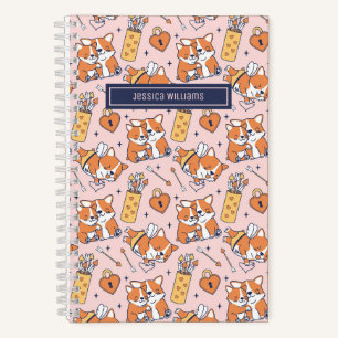 Süßes Corgi-Hund-Muster Cupid-Bogen und Pfeil Herz Notizbuch