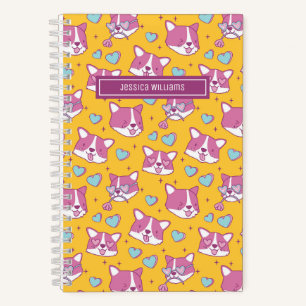 Süßes Corgi-Hundemuster Retro-Farbe Herz Gelb Notizbuch