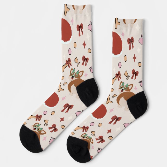 Süßes Corgi-Weihnachts-Nahtloses Muster Socken (Linkes Detail)