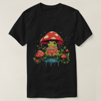 Süßes Cottagecore-Frosch Lesen Unter Pilz T-Shirt