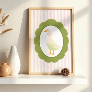 Süßes Cottagecore-Gelb-Enten-Rosa-Streifen-Poster Poster