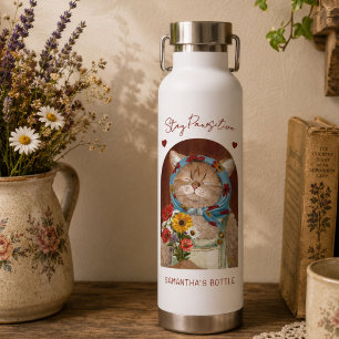 Süßes Cottagecore-Kätzchen mit Blumen: Bleib posit Trinkflasche