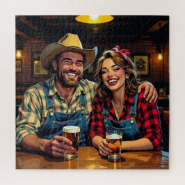 Süßes Cowboy-Country- und Western-Bar-Paar Puzzle