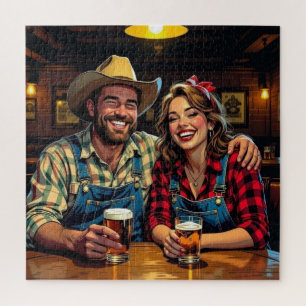 Süßes Cowboy-Country- und Western-Bar-Paar Puzzle