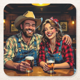 Süßes Cowboy-Country- und Western-Bar-Paar Rechteckiger Pappuntersetzer