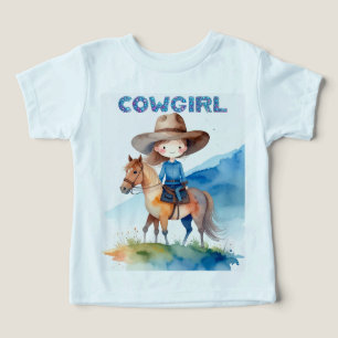 Süßes Cowgirl-Mädchen Reitet Pferd Aquarell-Design
