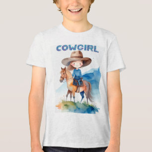 Süßes Cowgirl-Mädchen Reitet Pferd Aquarell-Design Tri-Blend Shirt