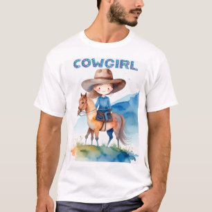 Süßes Cowgirl-Mädchen Reitet Pferd Wasserfarben-De T-Shirt
