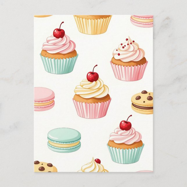 Süßes Cupcake-Macaron-Muster Postkarte (Vorderseite)