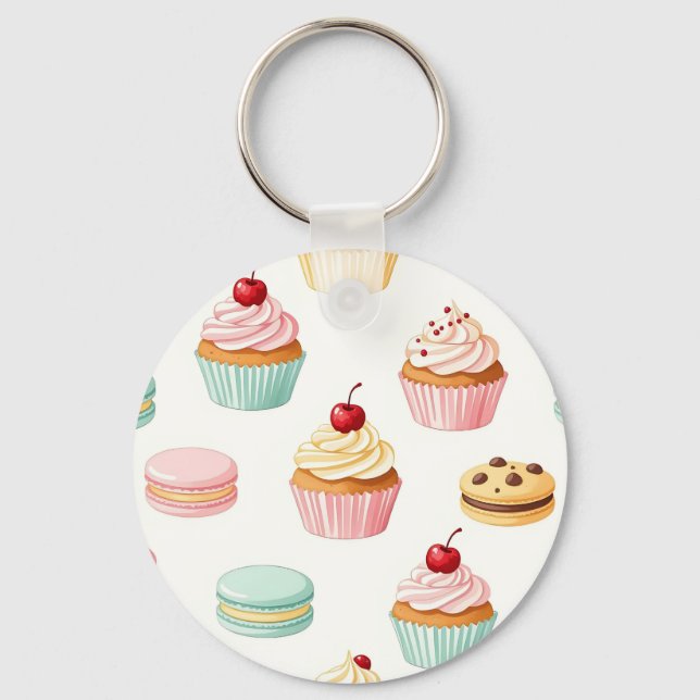 Süßes Cupcake-Macarons-Muster Schlüsselanhänger (Vorderseite)