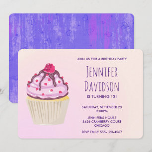 Süßes Cupcake mit Himbeere obendrauf Einladung