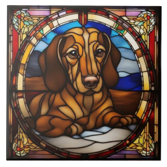 Süßes Dachshund-Dekorationskeramikfliese Fliese (Vorderseite)