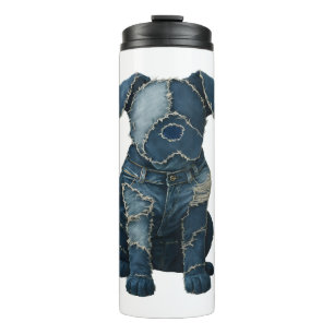 Süßes Denim-Patchwork-Kunst-Hund-T-Shirt Thermosbecher