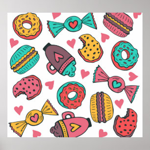 Süßes Dessert, handgezeichnet Vintage Illustration Poster