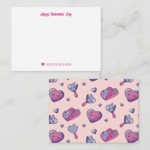 Süßes Dessert-Muster Rosa Valentinstag Mitteilungskarte