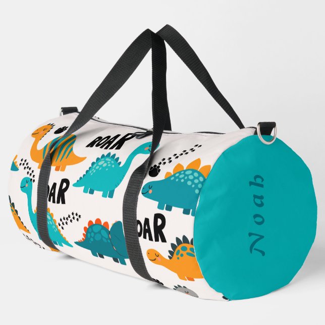 Süßes Dinosaurier-Muster Individueller Name für Ki Duffle Bag (Linke Ecke)