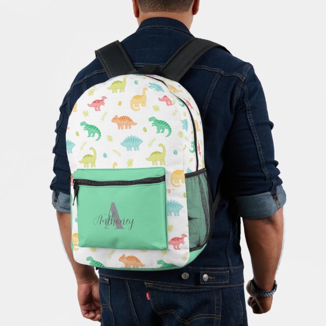 Süßes Dinosaurier-Muster-Monogramm-Name   Bedruckter Rucksack (Insitu (Modell))