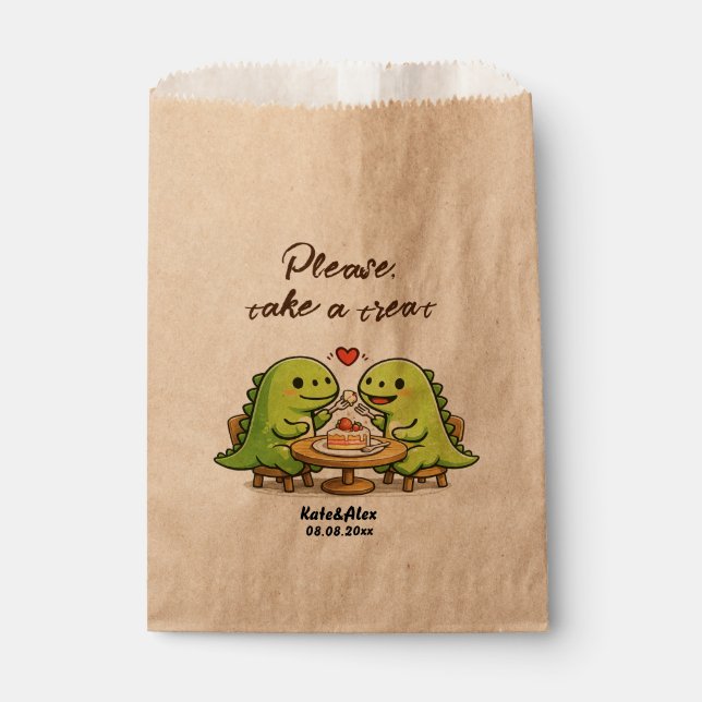 Süßes Dinosaurier-Paar Hochzeitsgeschenk Geschenktütchen (Vorderseite)