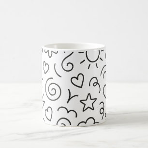 Süßes Doodle-Muster – Smiley-Herzen Sterne Wolken Kaffeetasse