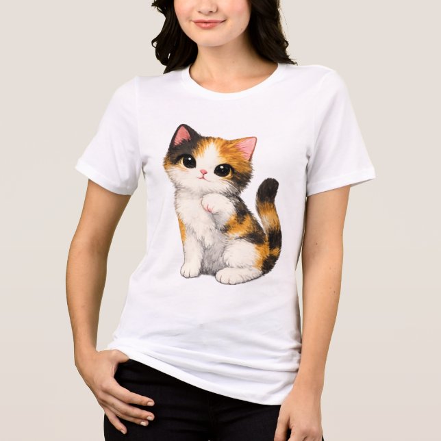 Süßes Dreifarbiges Kätzchen Tri-Blend Shirt (Vorderseite)