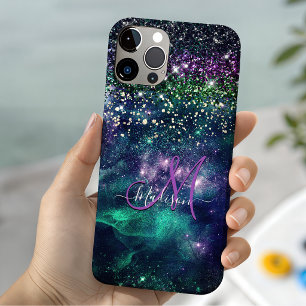 Süßes dunkel violett grünes falsches Glitter Monog Case-Mate iPhone Hülle