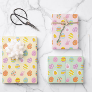 Süßes Ei-Muster Grün Gelb Rosa Kindergeburtstag Geschenkpapier Set