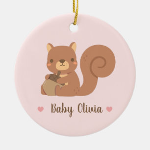 Süßes Eichhörnchen hält Eichel Baby Mädchen Person Keramik Ornament