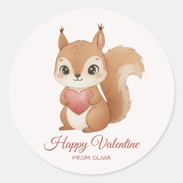 Süßes Eichhörnchen mit Herz Valentinstag Runder Aufkleber (Vorderseite)