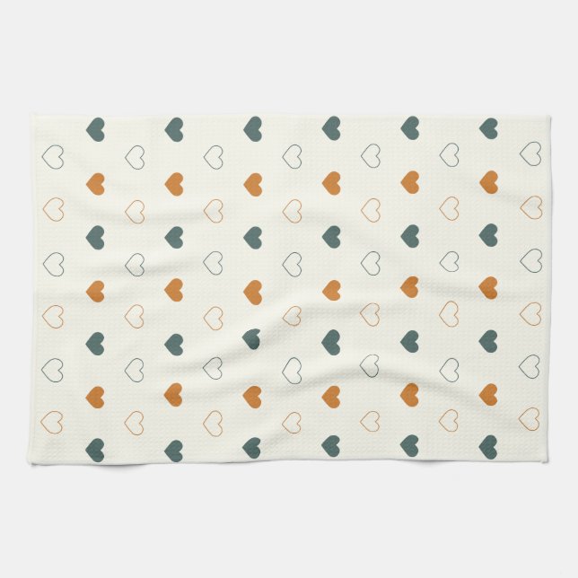 Süßes einfaches Herz Muster Orange Creme Grün Geschirrtuch (Horizontal)