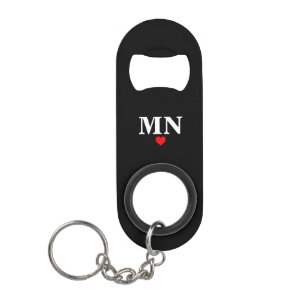 Süßes einfaches Monogramm mit Herz Valentinstag Mini Flaschenöffner