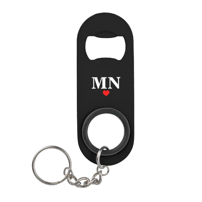 Süßes einfaches Monogramm mit Herz Valentinstag Mini Flaschenöffner (Vorderseite)