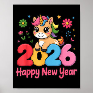 Süßes Einhorn 2026 Pferdejahr Frohes Neues Jahr Ka Poster