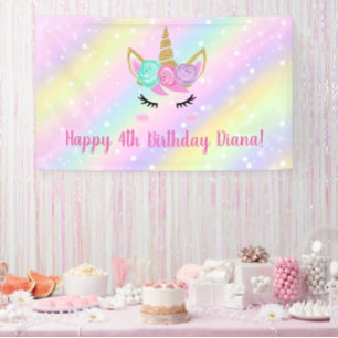 Süßes Einhorn 4. Geburtstag Mädchen Banner