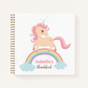 Süßes Einhorn auf Regenbogen Mädchen Name Skizzenb Notizbuch