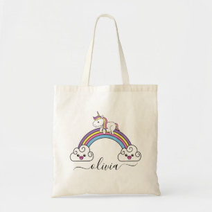Süßes Einhorn auf Regenbogen mit individuellem Nam Tragetasche