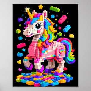 Süßes Einhorn-Baustein-Spielzeug für Kinder Poster