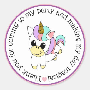 Süßes Einhorn Danke, dass du zu meiner Party gekom Runder Aufkleber