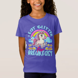 Süßes Einhorn, das Glitter zum Frühstück isst Mädc T-Shirt