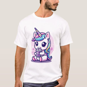 Süßes Einhorn, das Ramen-Nudelsuppe isst, süße Gra T-Shirt