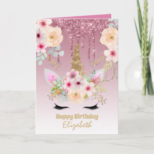 Süßes Einhorn Fantasy Hübsches Mädchen Rosa Gold B Karte