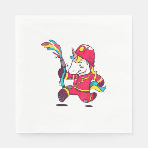 Süßes Einhorn-Feuerwehrmann-Cartoon-Regenbogen-T-S Serviette