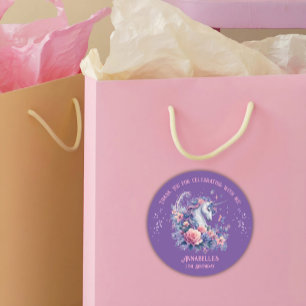 Süßes Einhorn Floral Rosa Lila Mädchen Geburtstag  Runder Aufkleber