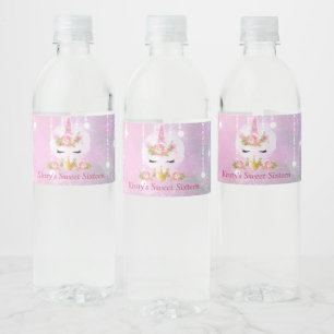 Süßes Einhorn Gesicht Rosa Blumen Sweet Sixteen Wasserflaschenetikett