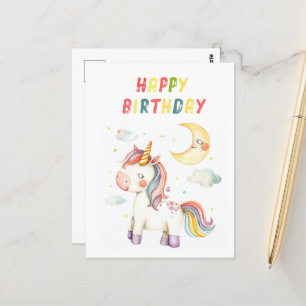 Süßes Einhorn I Farbige Frohe Geburtstag Postkarte