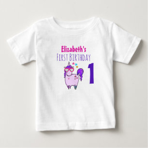 Süßes Einhorn in herzförmiger Brille zum 1. Geburt Baby T-shirt