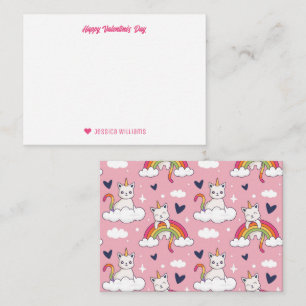 Süßes Einhorn Katze Regenbogen Wolke Valentinstag Mitteilungskarte