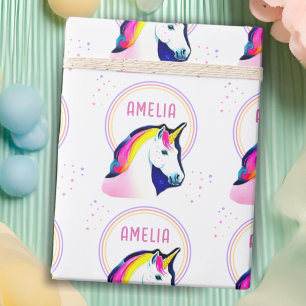 Süßes Einhorn Magische Sterne Mädchen Name Geburts Geschenkpapier
