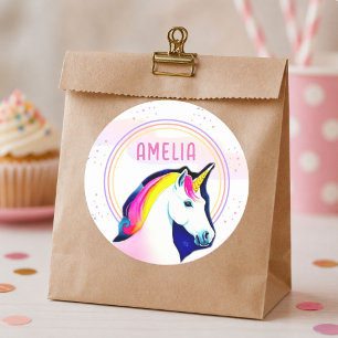 Süßes Einhorn Magische Sterne Mädchen Name Geburts Runder Aufkleber