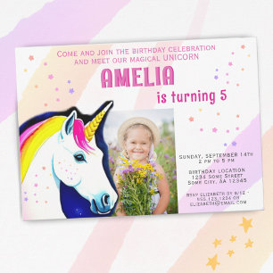 Süßes Einhorn Magisches Mädchen Foto Geburtstag  Einladung