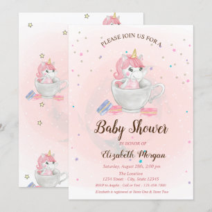 Süßes Einhorn, Makronen, Sterne Baby Shower Einladung